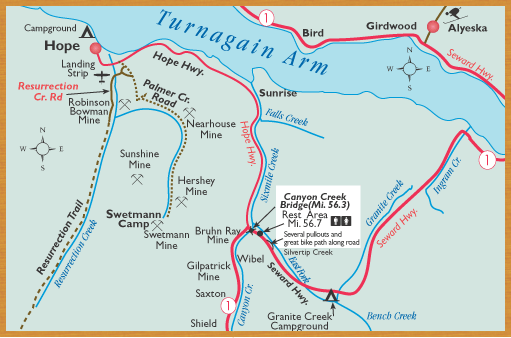 the klondike gold rush map. + Map: Hope Rd, Seward Hwy,