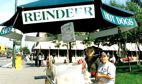 Reindeer sausage for sale in sunny downtown Anchorage, Alaska